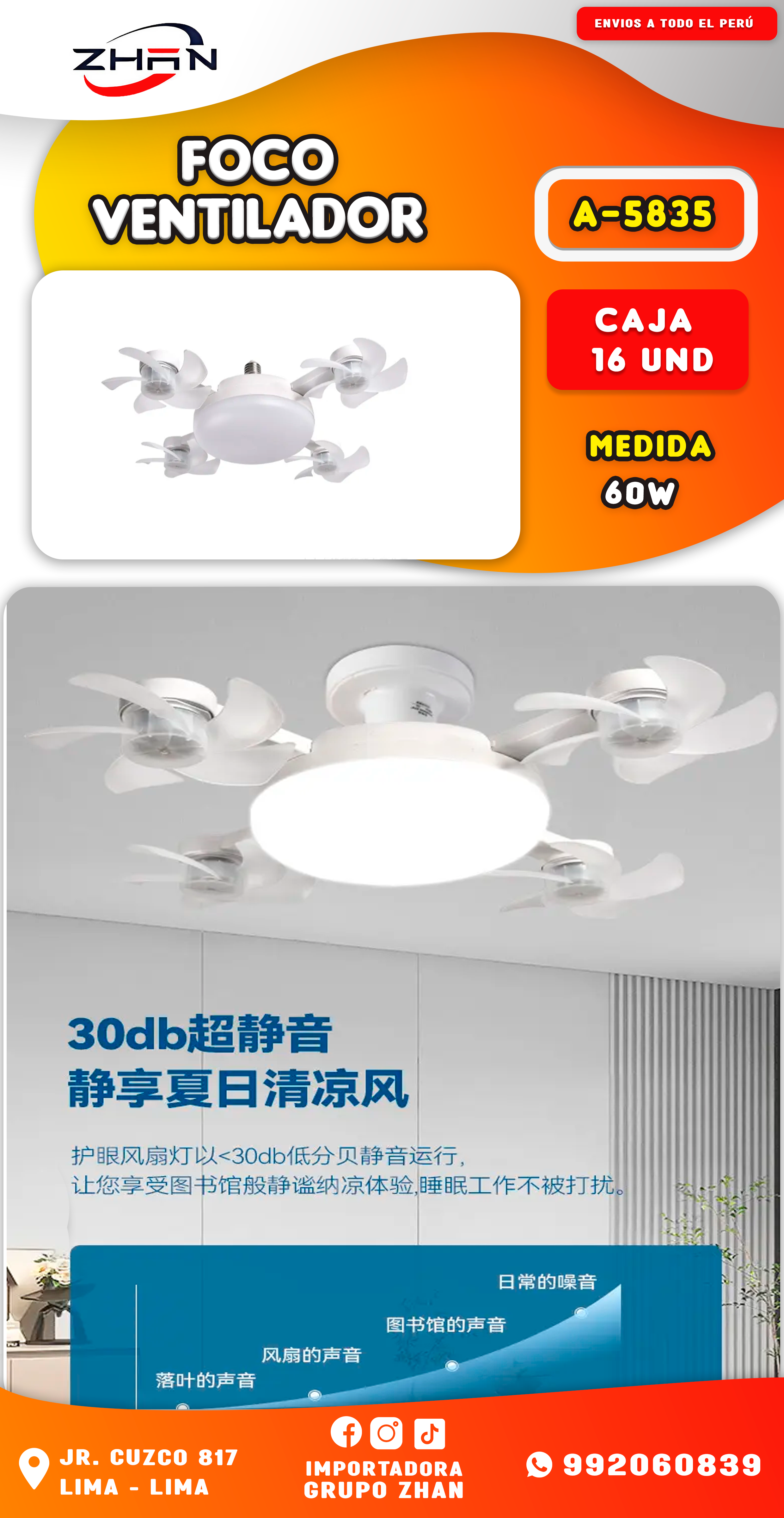 LÁMPARA VENTILADOR DE 4 ASPAS