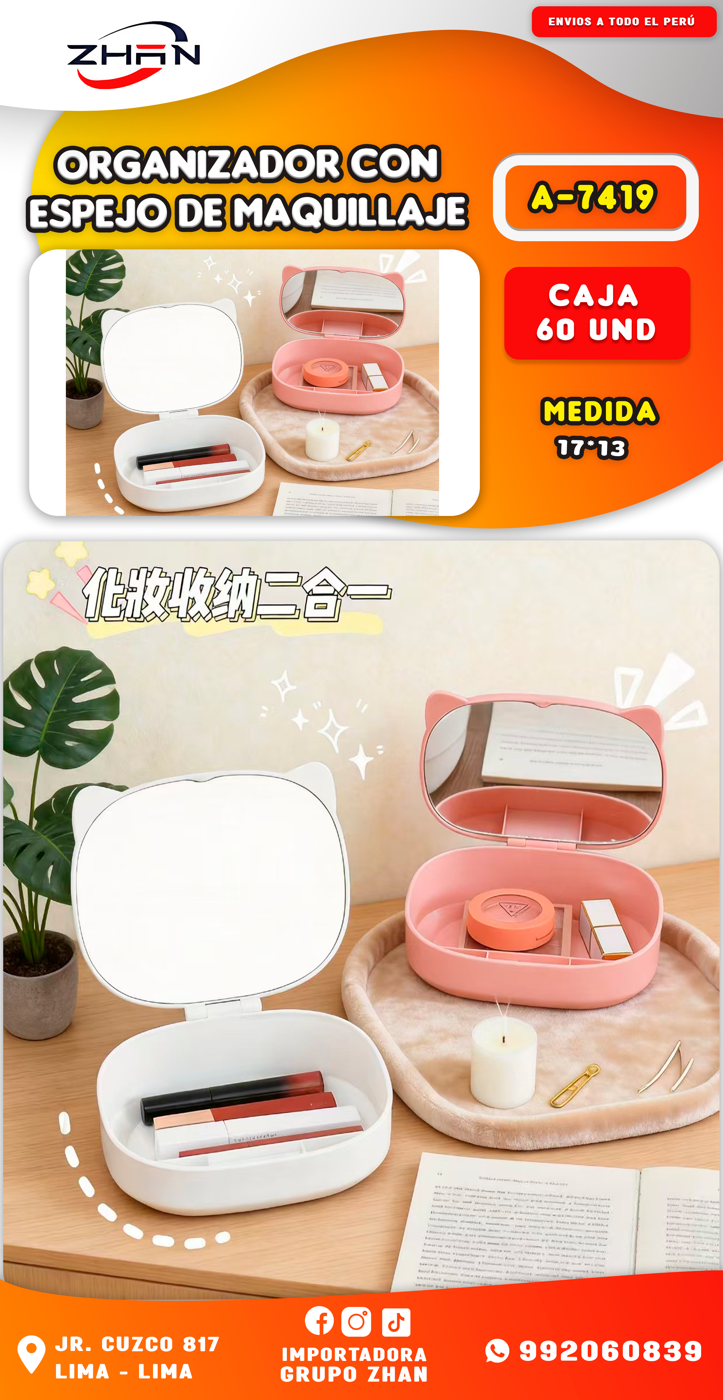 ORGANIZADOR CON ESPEJO DE MAQUILLAJE