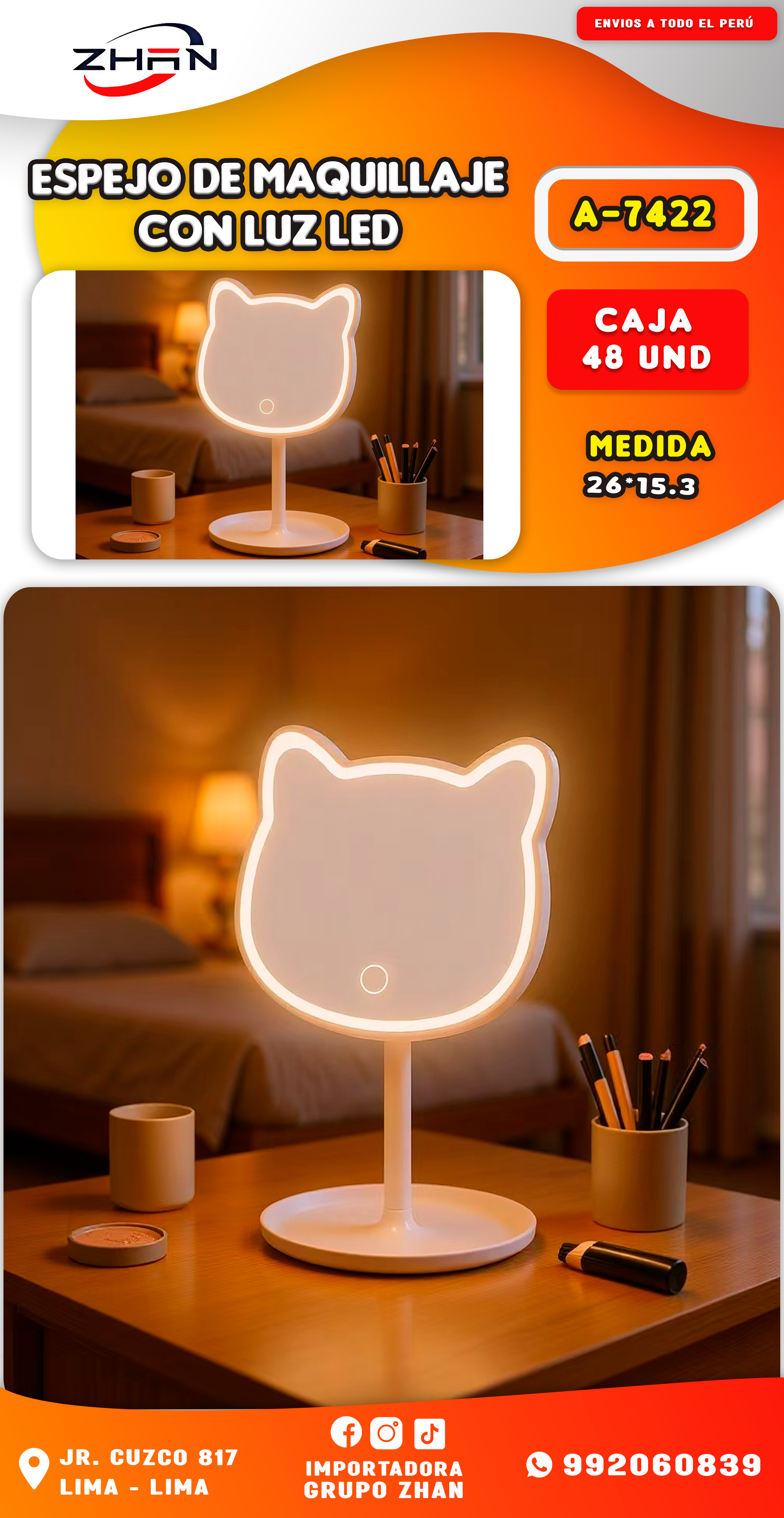 ESPEJO DE MAQUILLAJE CON LUZ LED
