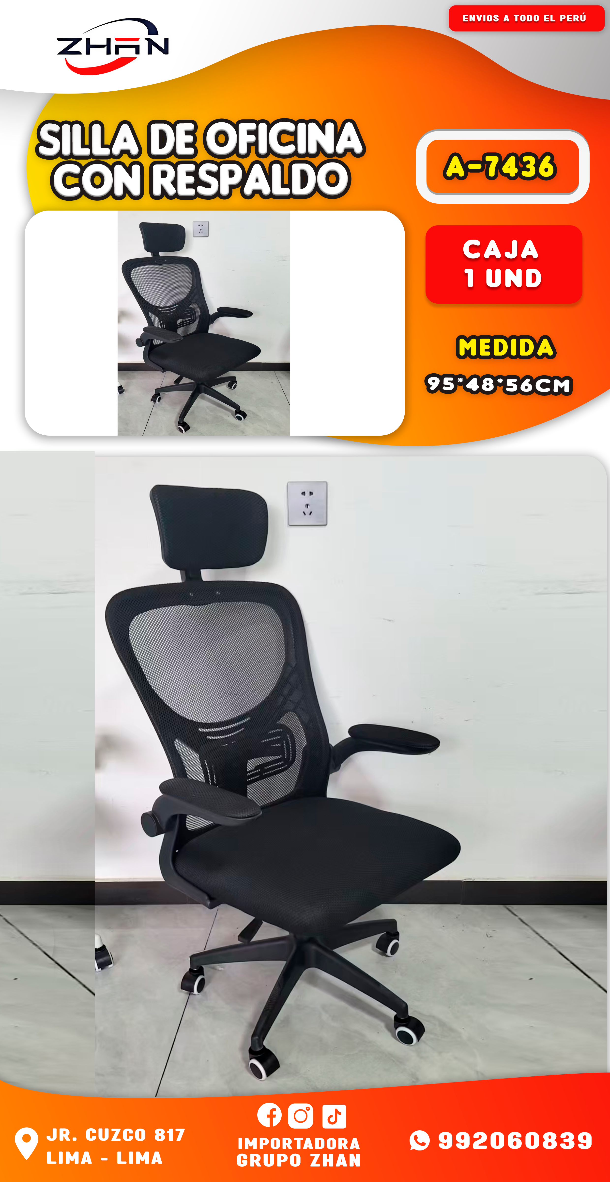 SILLA DE OFICINA CON RESPALDO