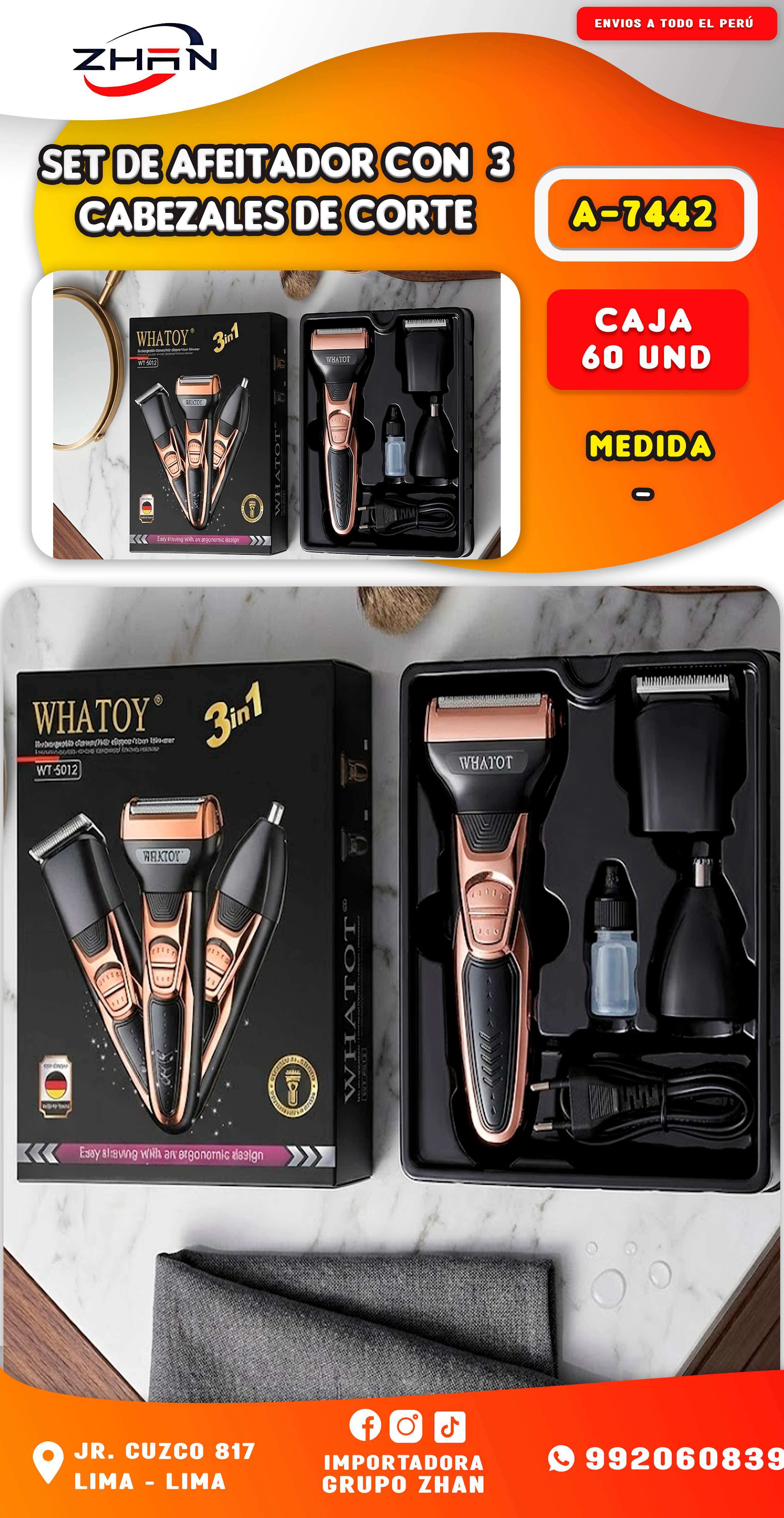 SET DE AFEITADOR CON  3 CABEZALES DE CORTE