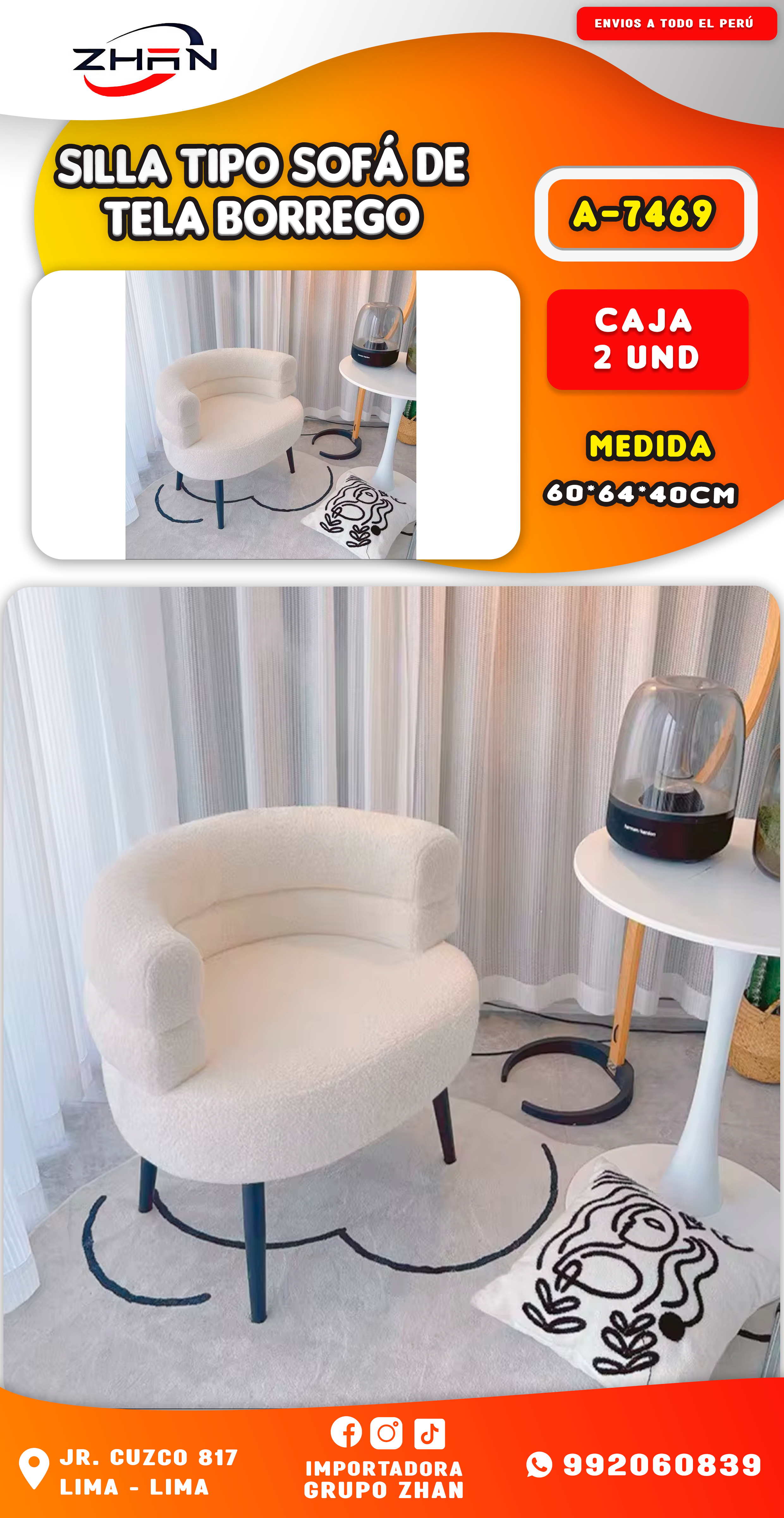 SILLA TIPO SOFÁ DE TELA BORREGO