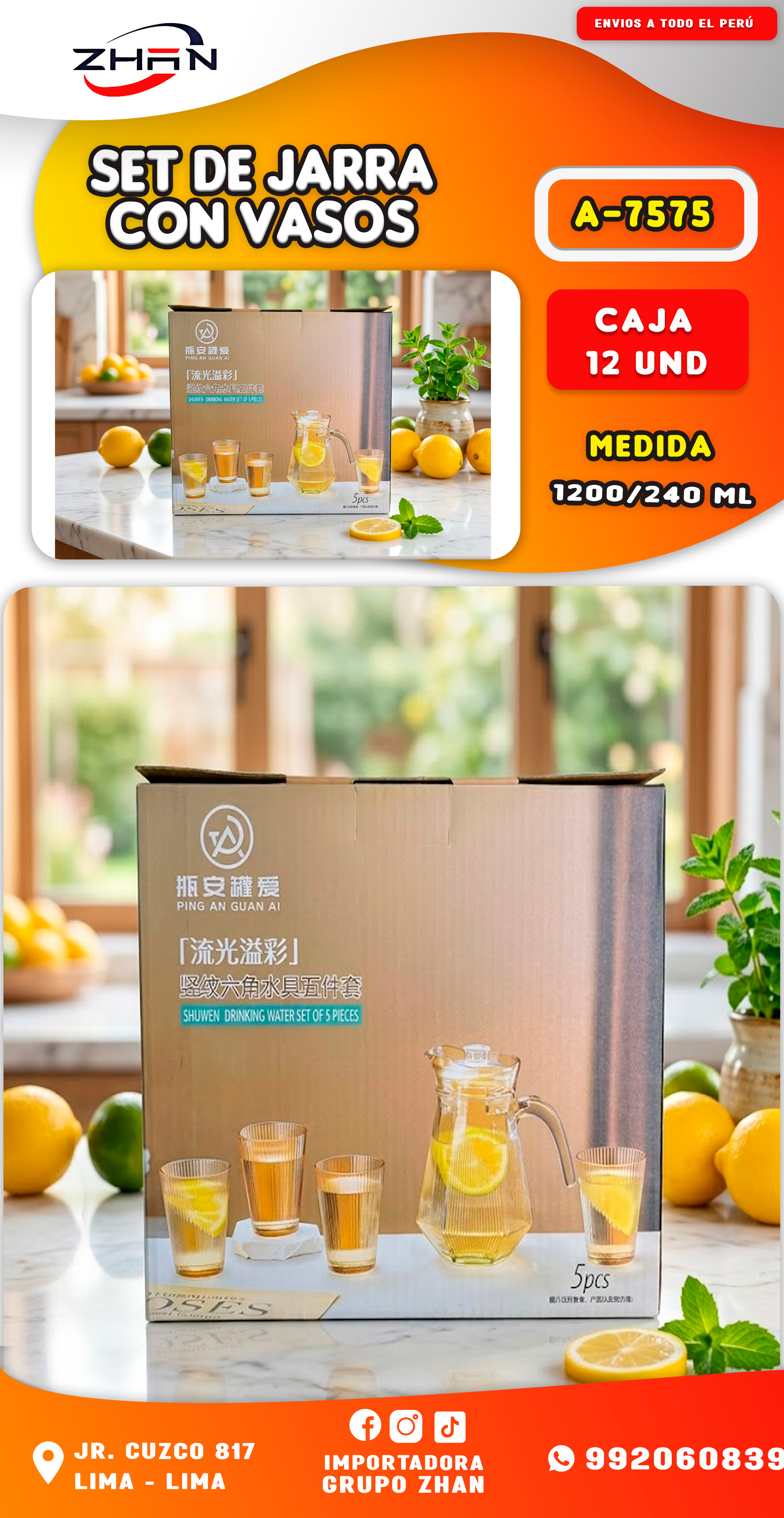 SET JARRA Y VASOS DE VIDRIO
