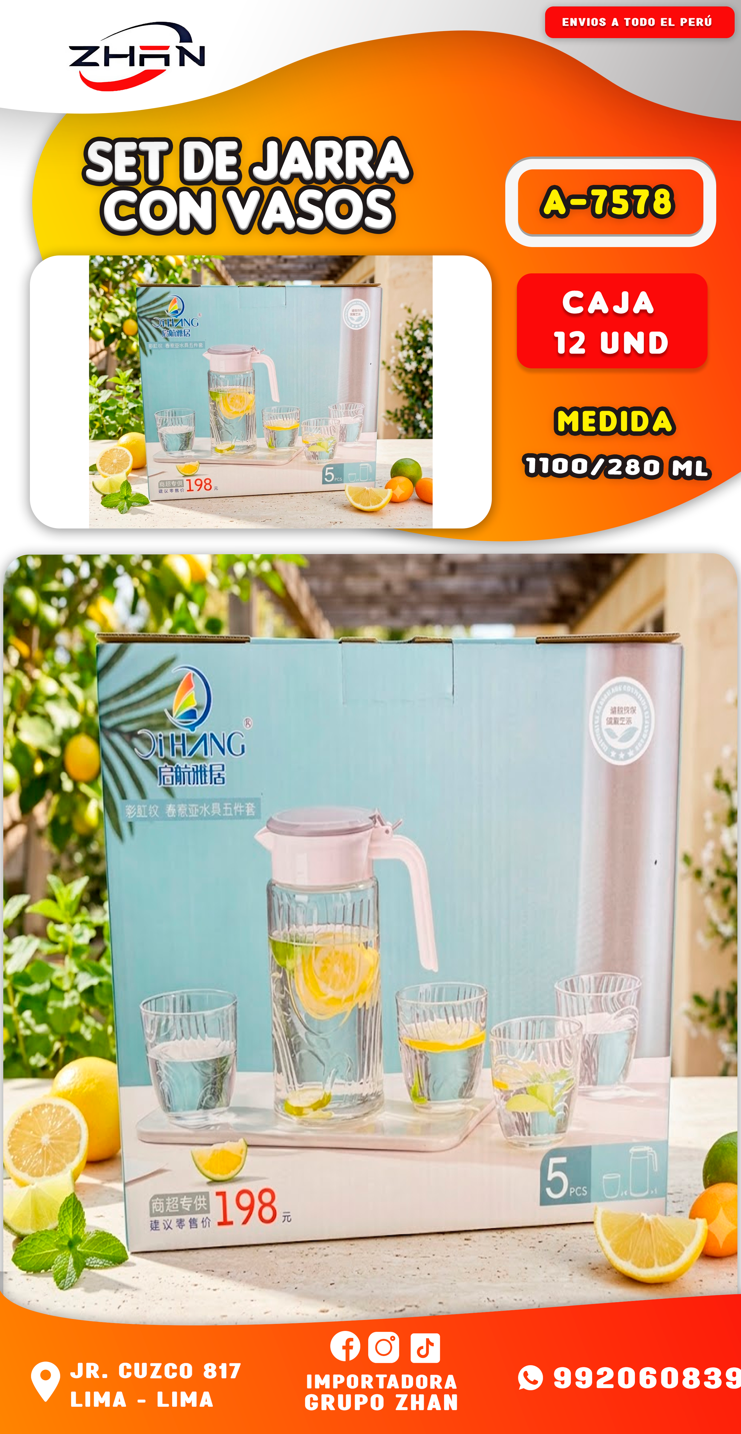 SET JARRA Y VASOS DE VIDRIO