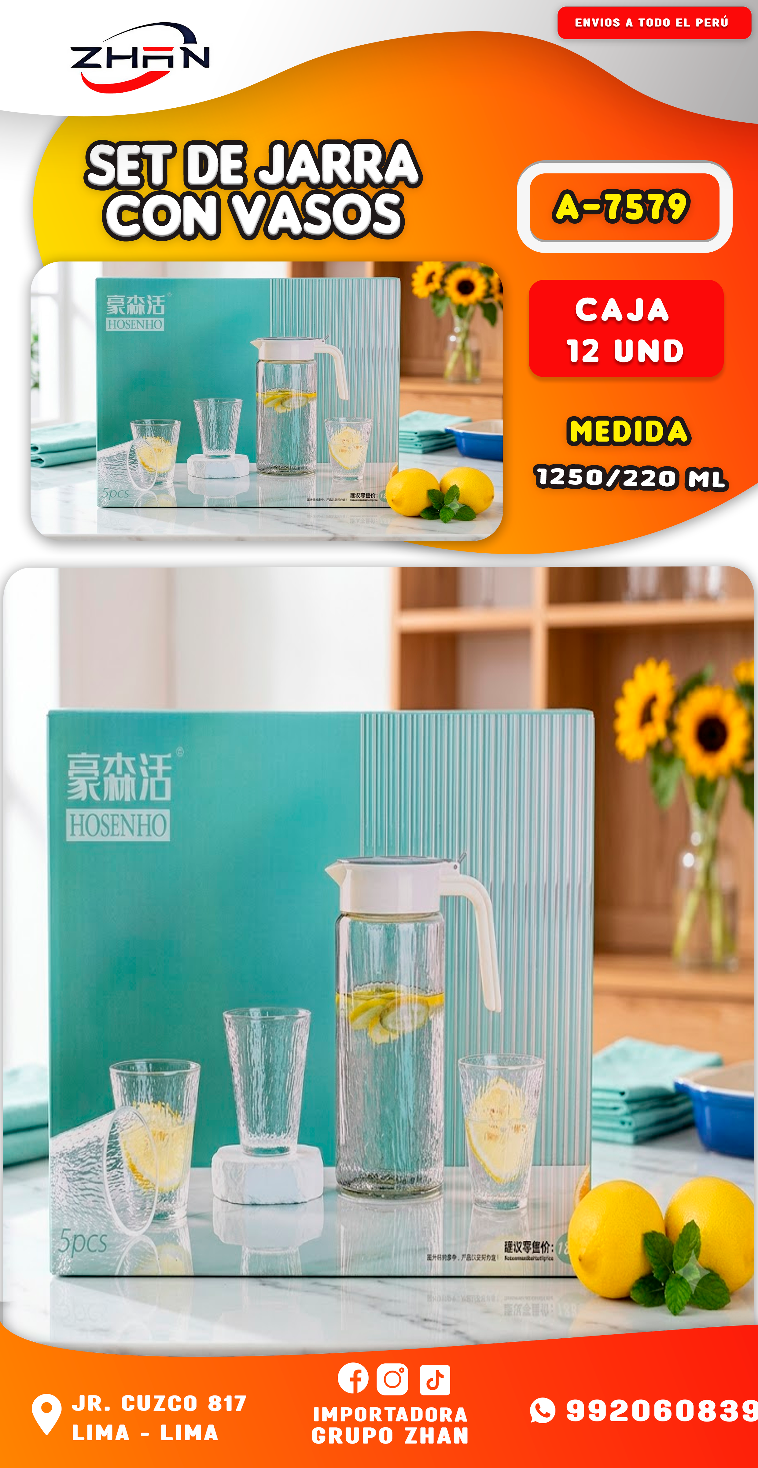 SET JARRA Y VASOS DE VIDRIO