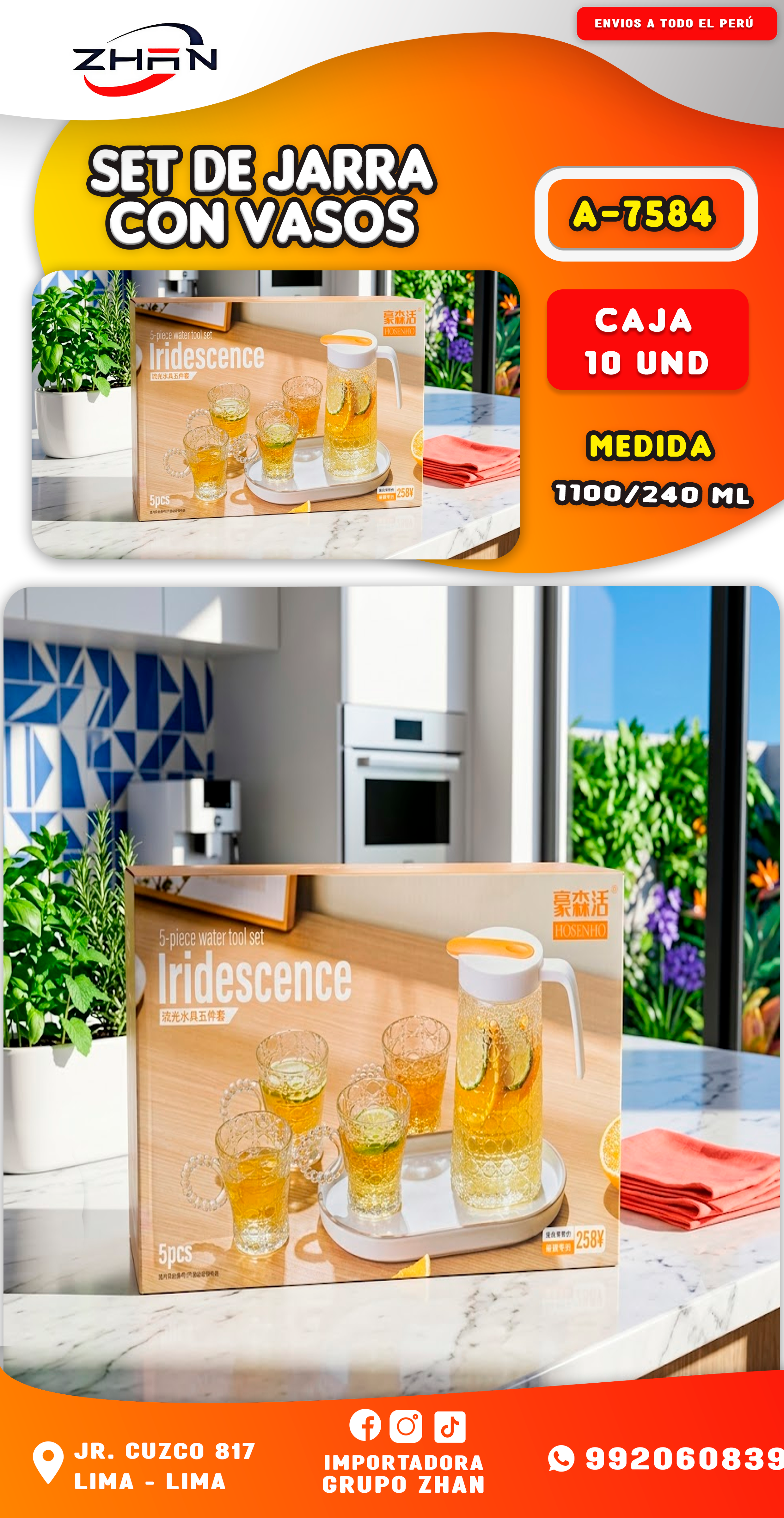 SET JARRA Y VASOS DE VIDRIO
