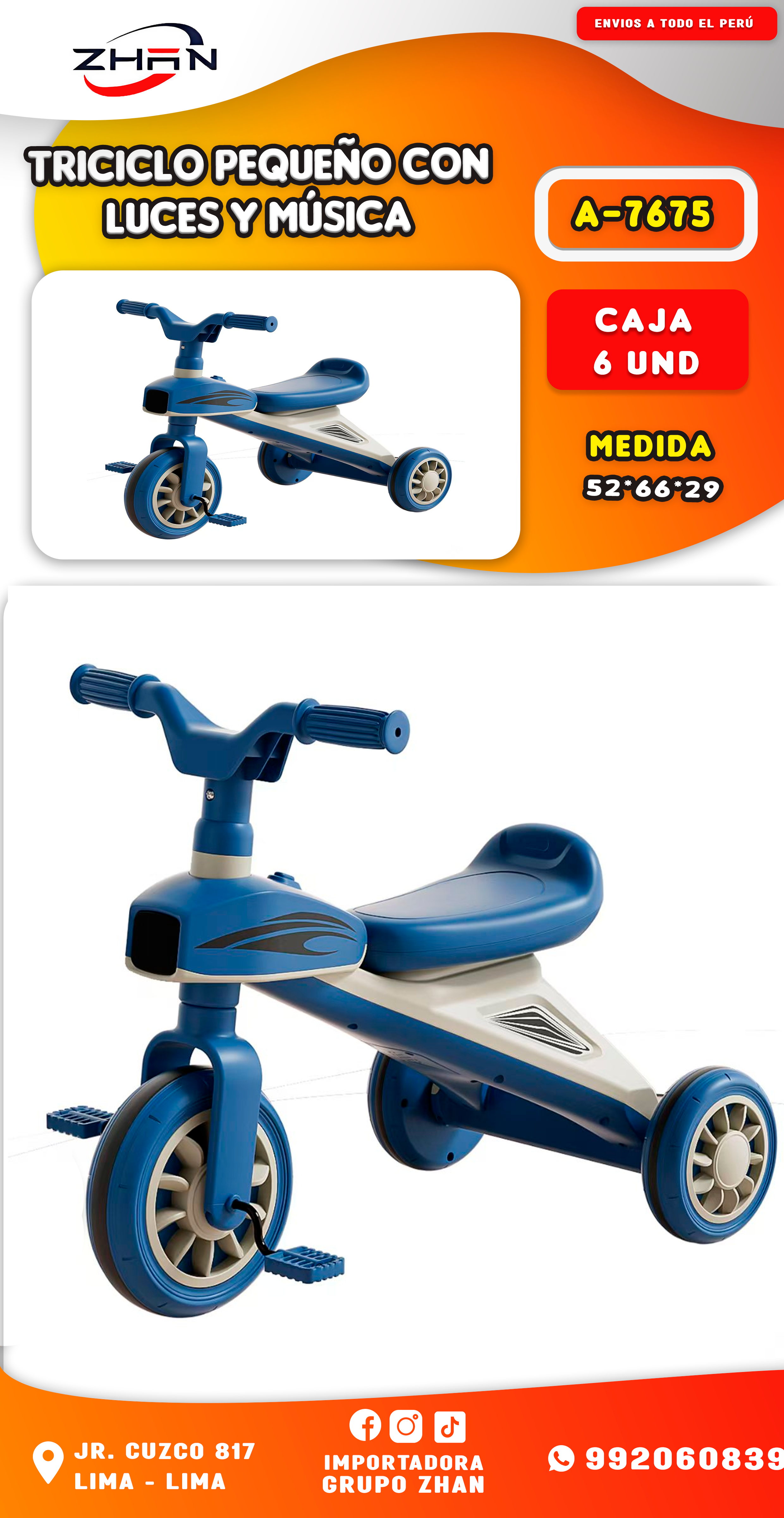 TRICICLO PEQUEÑO DESLIZANTE CON LUCES Y MÚSICA