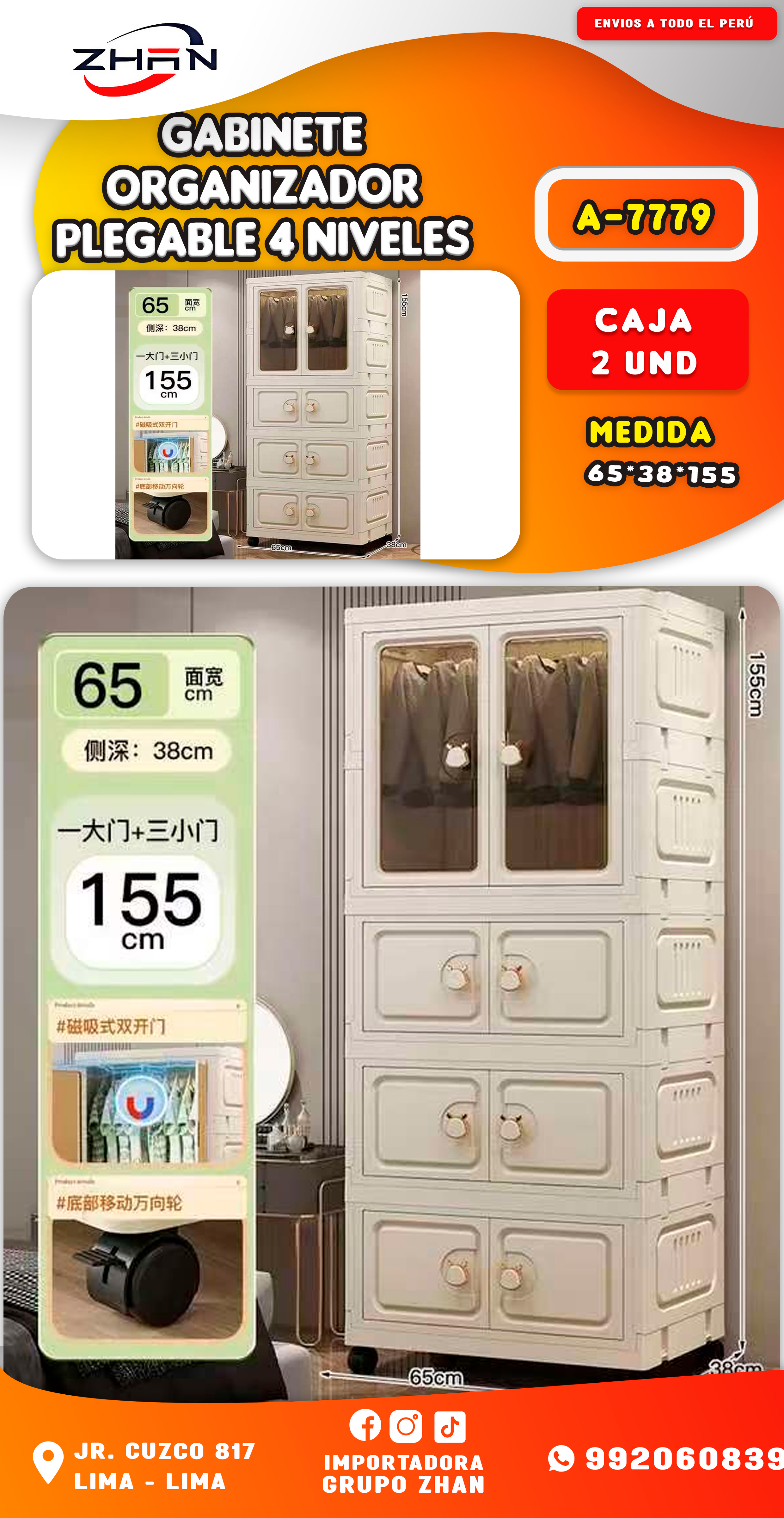 GABINETE ORGANIZADOR PLEGABLE DE 4 NIVELES 2 PUETAS