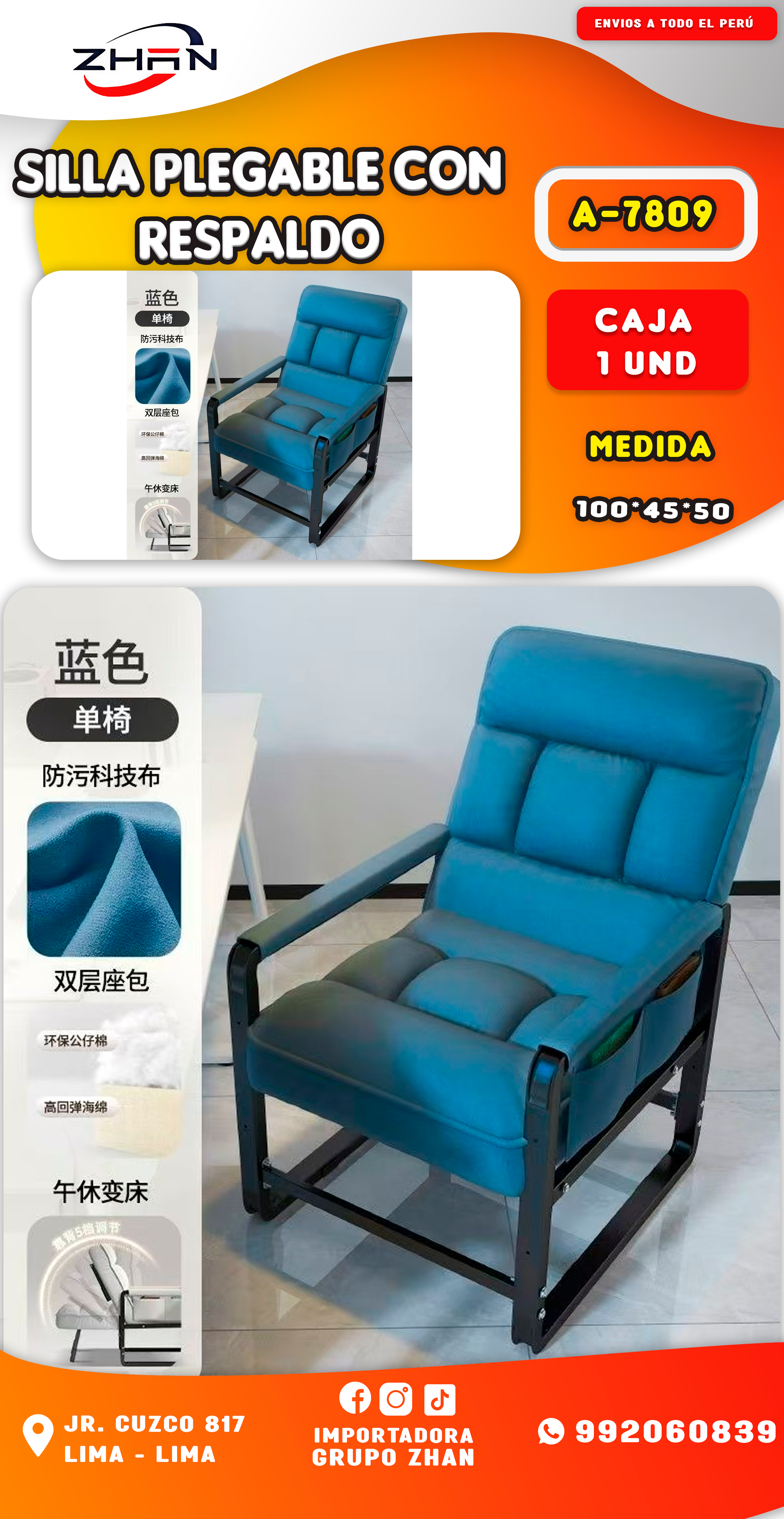 SILLA PLEGABLE CON RESPALDO