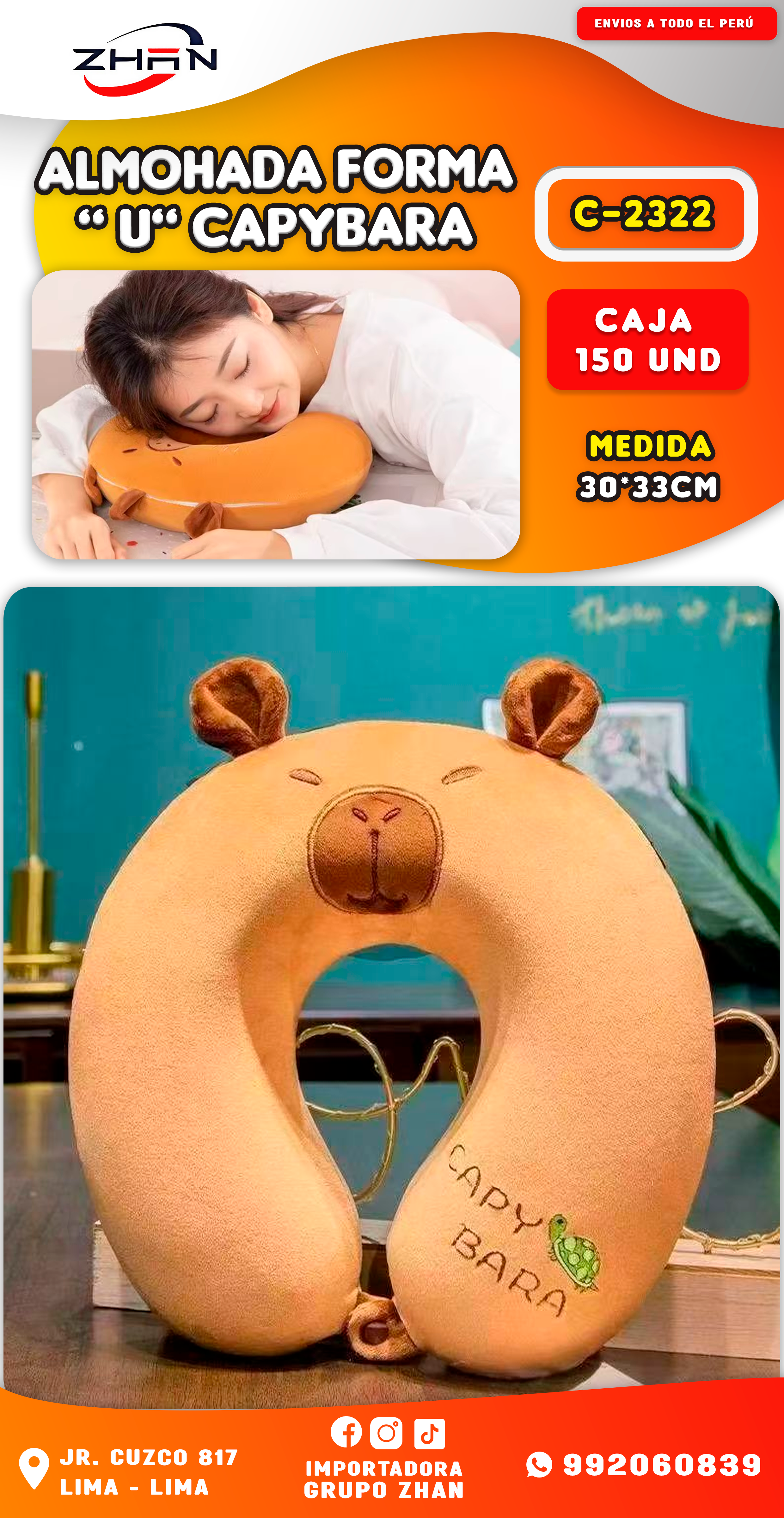 ALMOHADA FORMA U CAPIBARA