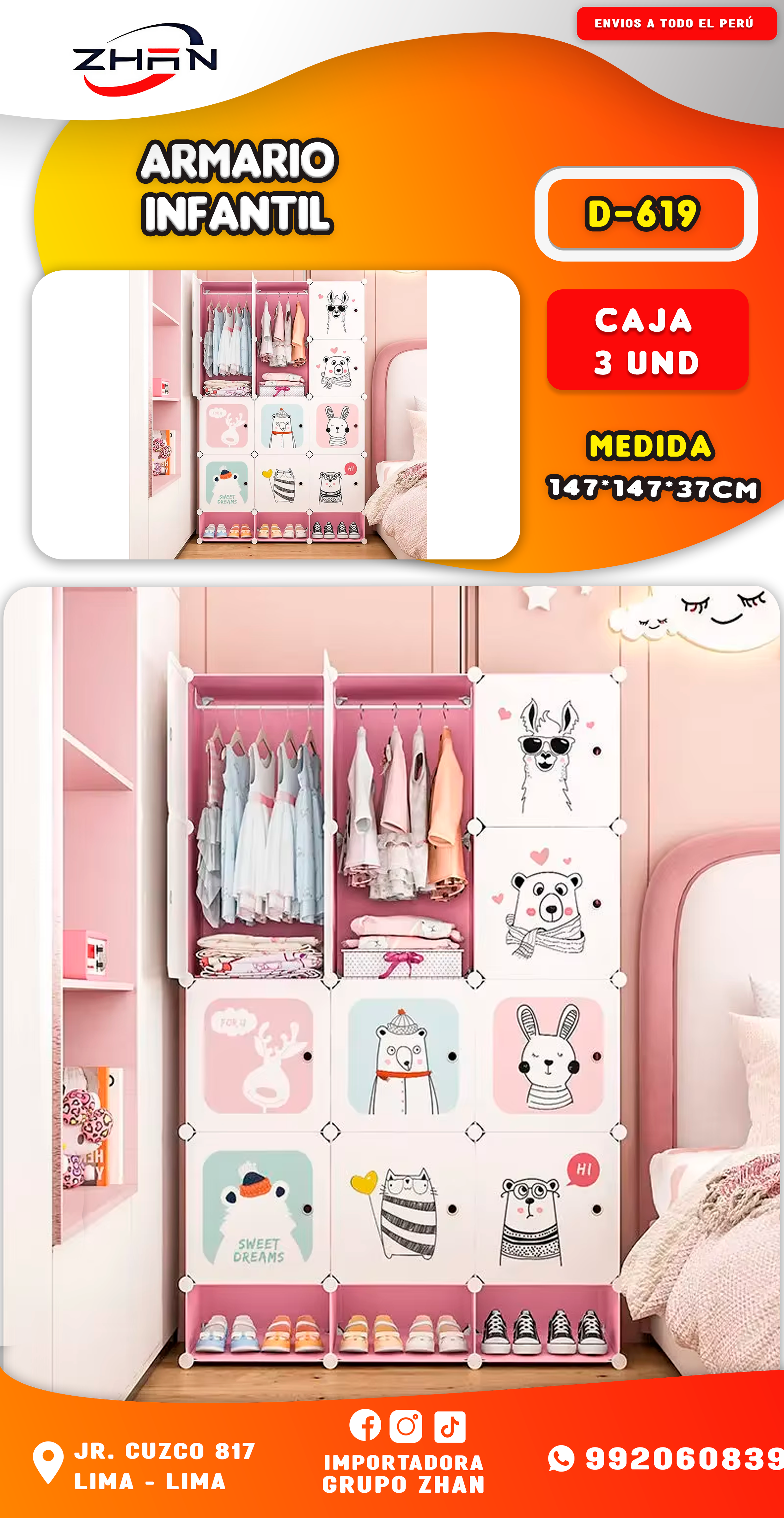 ARMARIO MODULAR INFANTIL DE 16 COMPARTIMENTOS CON DISEÑO ANIMADO