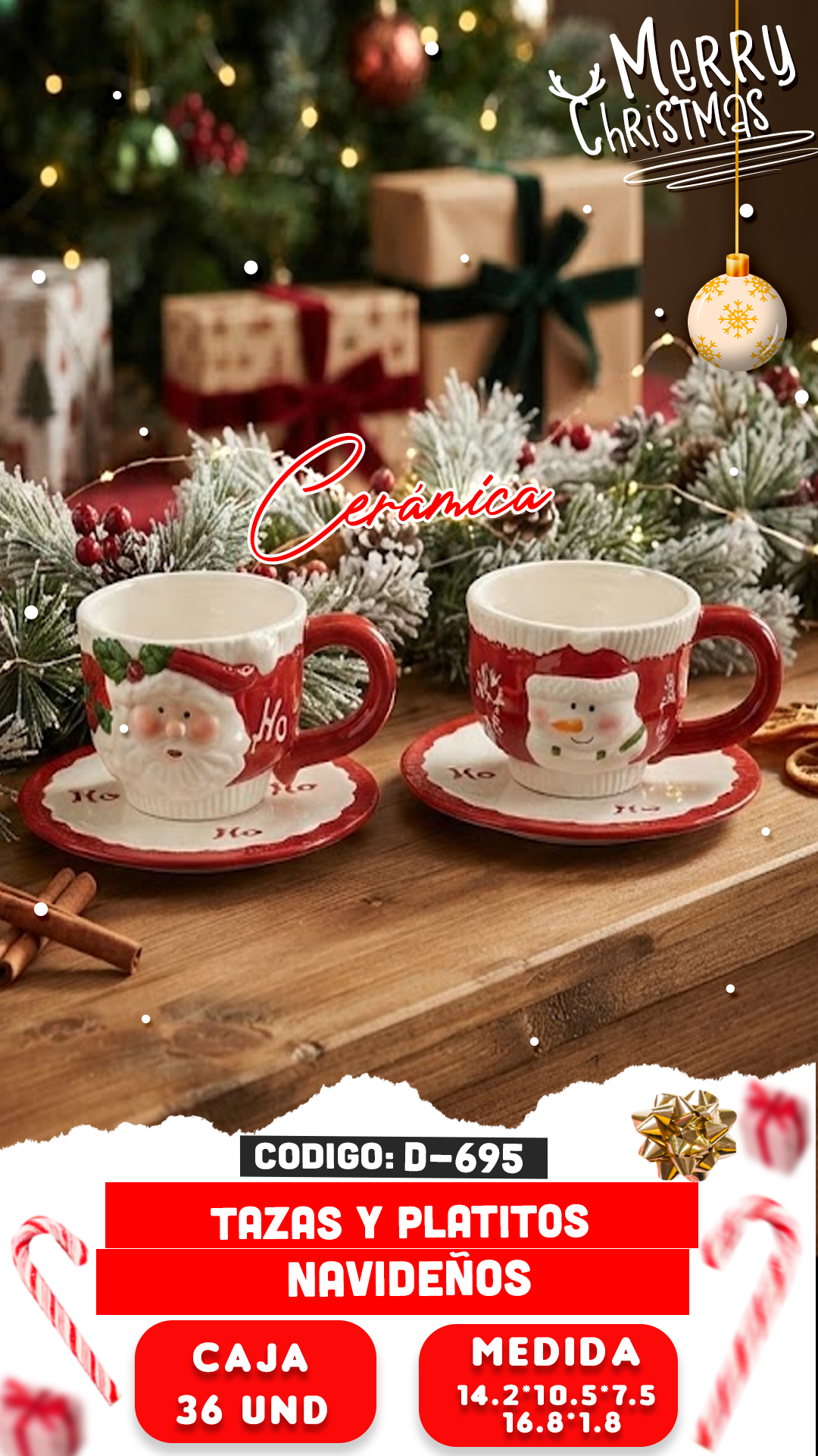Tazas y platito de café navideños