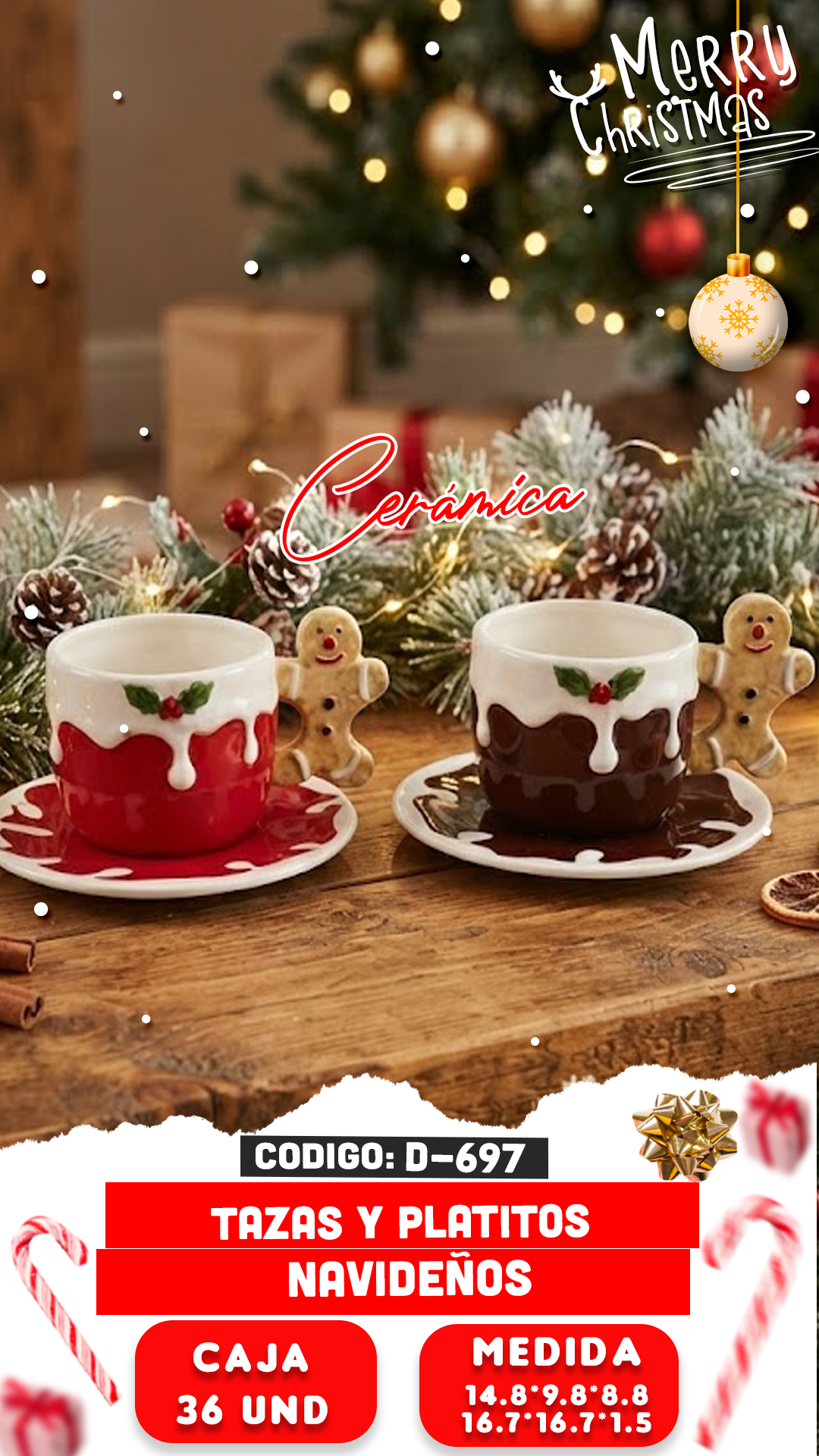 Tazas y platito de café navideños