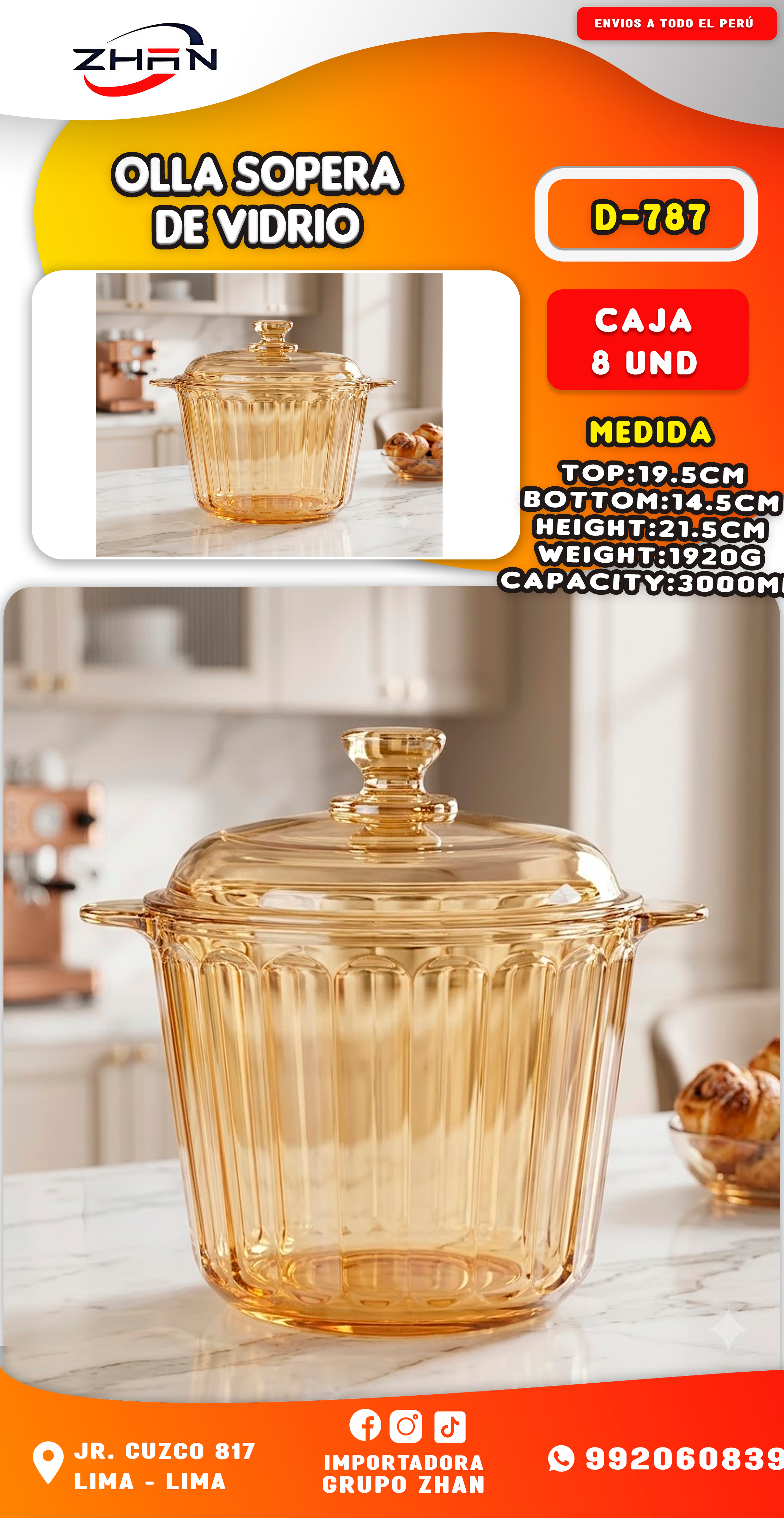 OLLA SOPERA DE VIDRIO CON RELIEVE VERTICAL