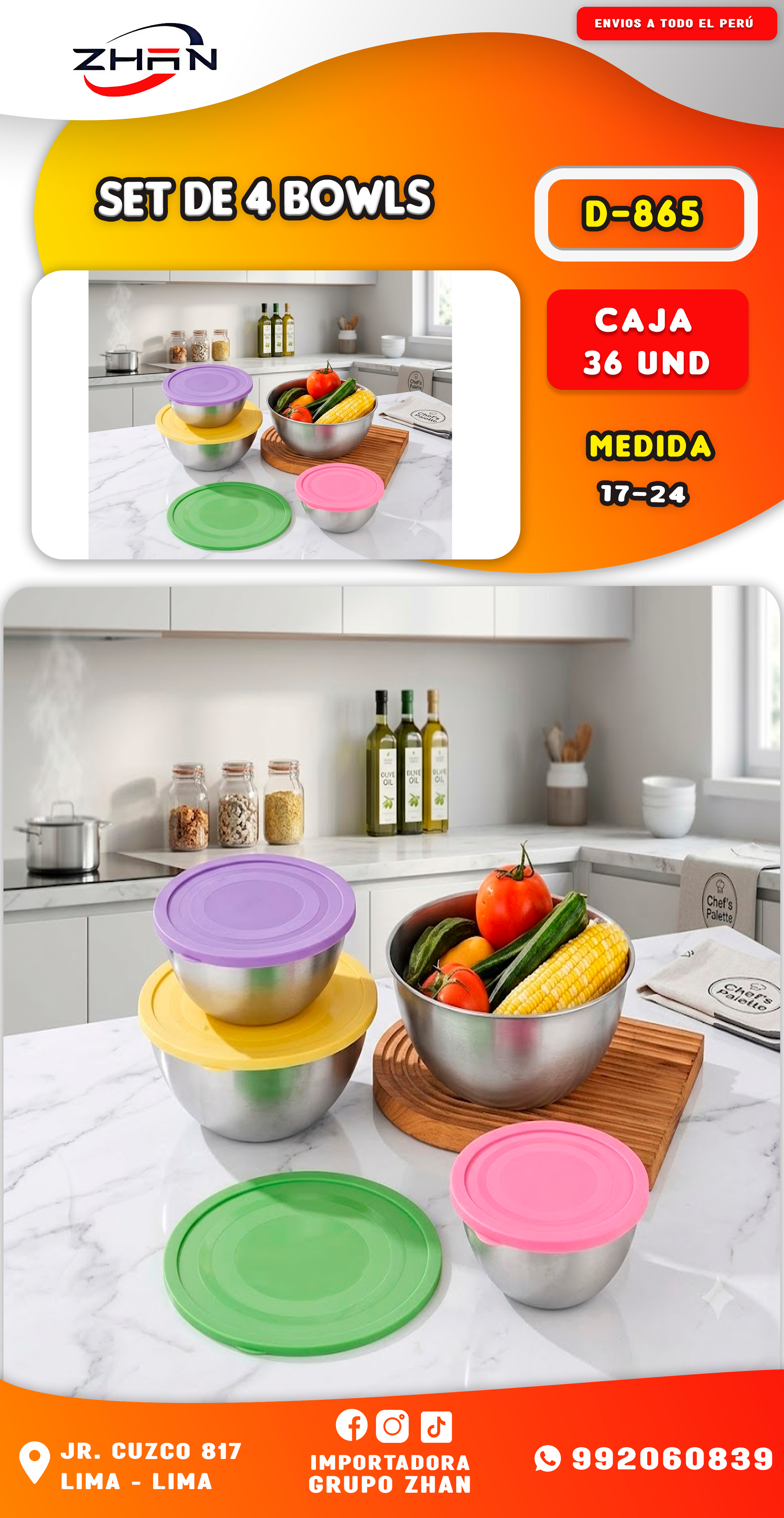 SET DE 4 BOWLS PARA ENSALADA CON TAPA
