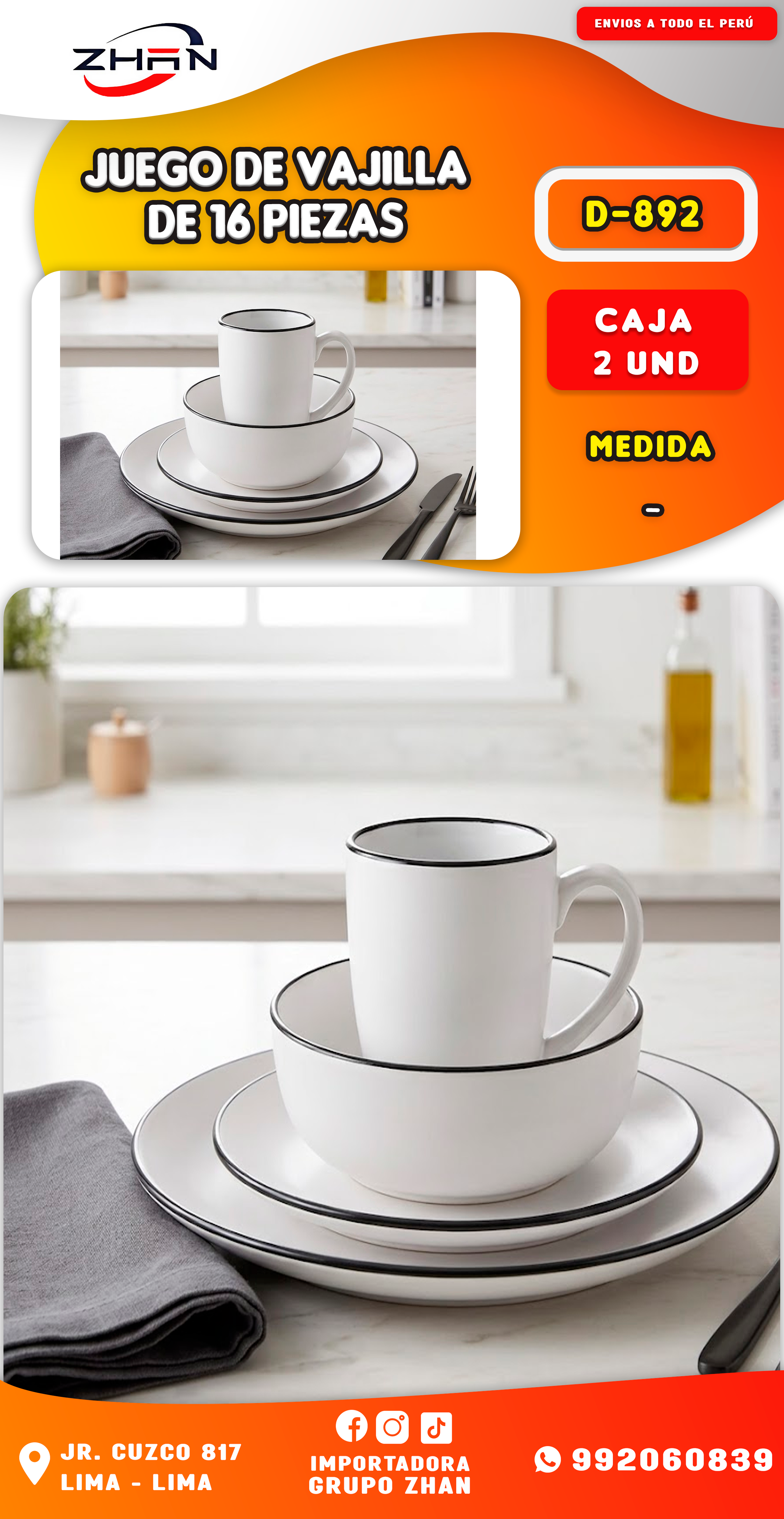 JUEGO DE VAJILLA DE 16 PIEZAS (SET PLATOS Y TAZA)