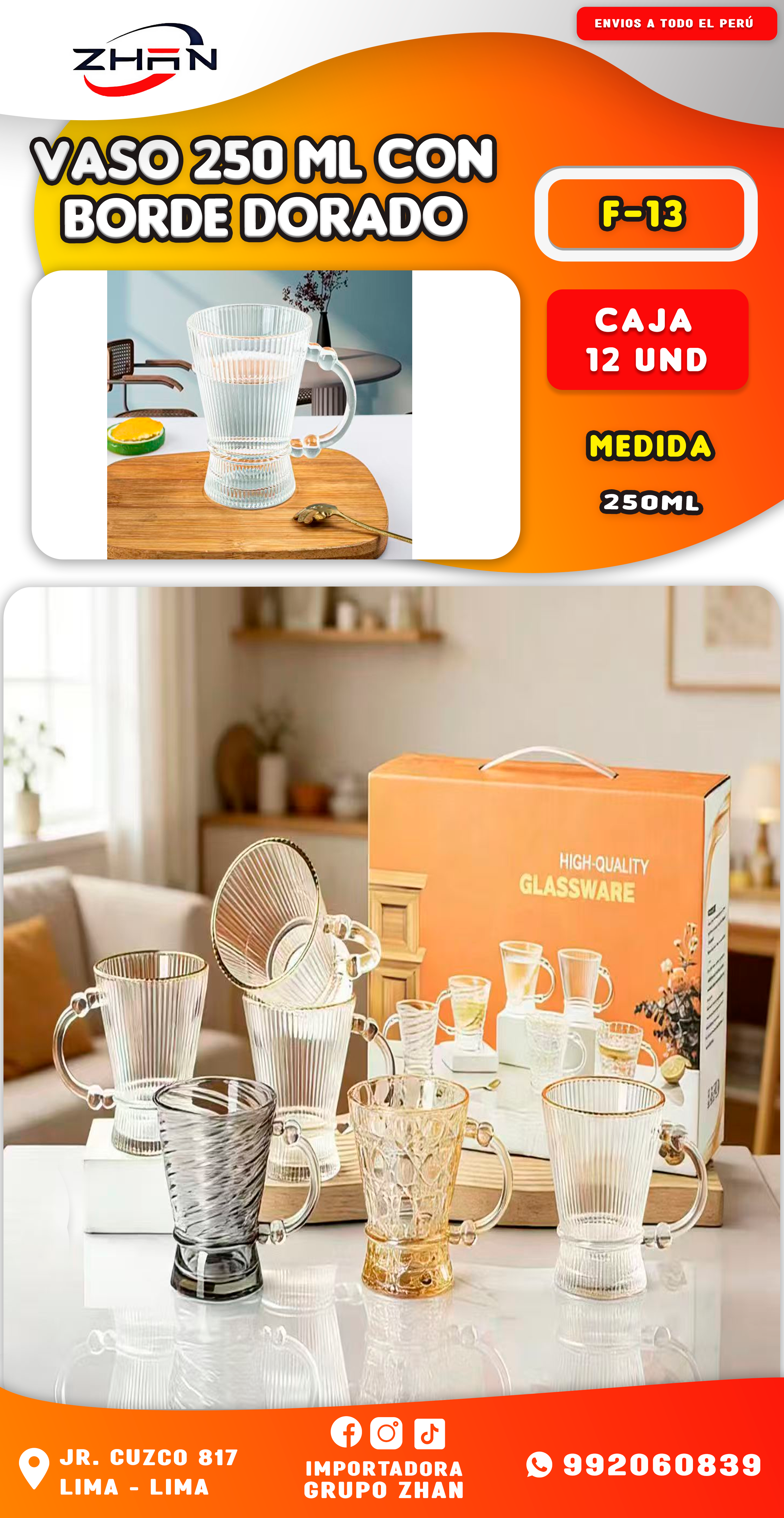 VASO 250ML CON BORDE DORADO