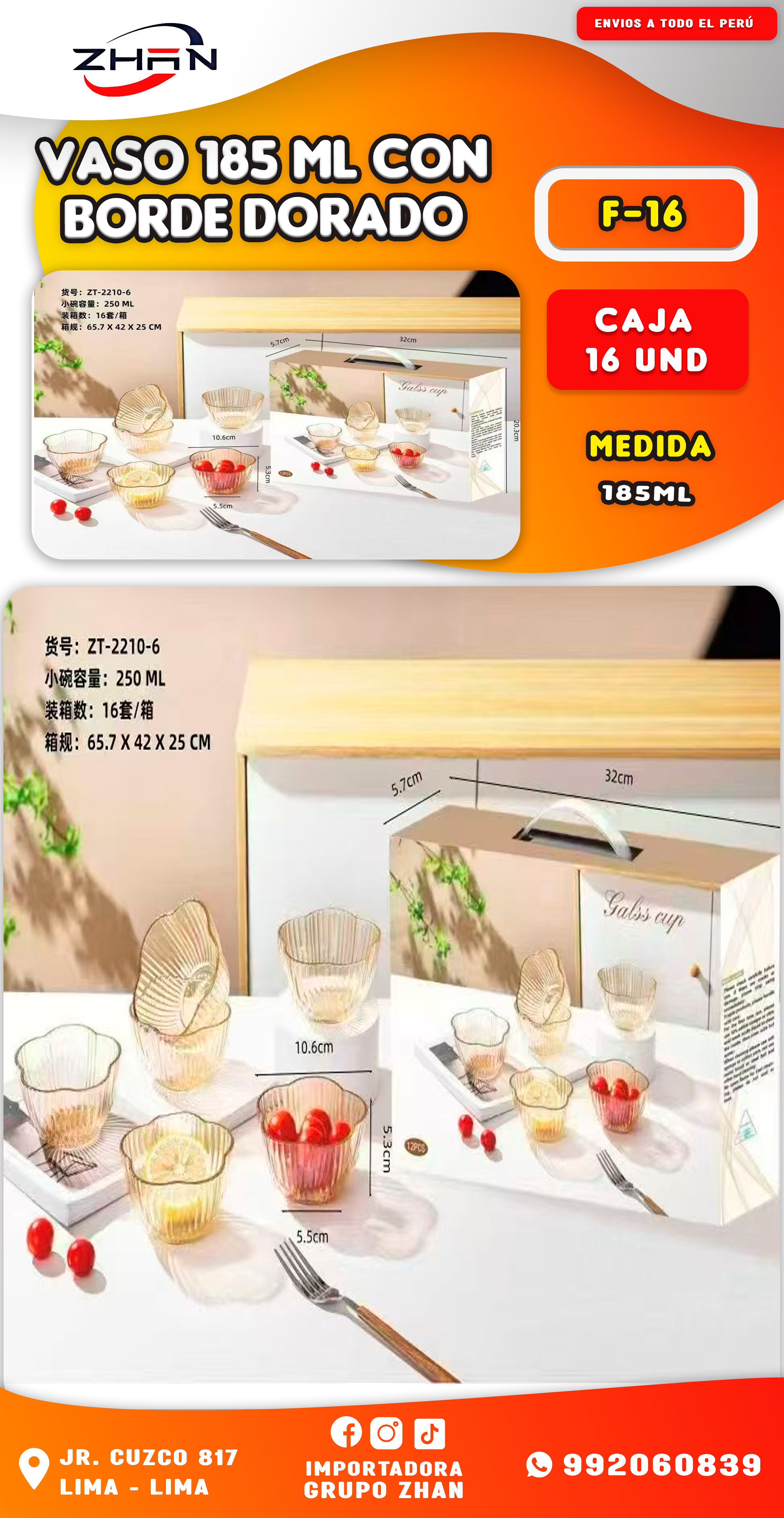 VASO 185 ML CON BORDE DORADO