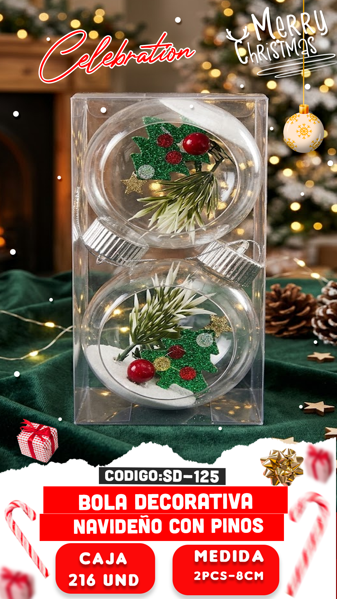 ESFERAS DECORATIVAS TRANSPARENTES EN CAJA, 2 PIEZAS/PVC