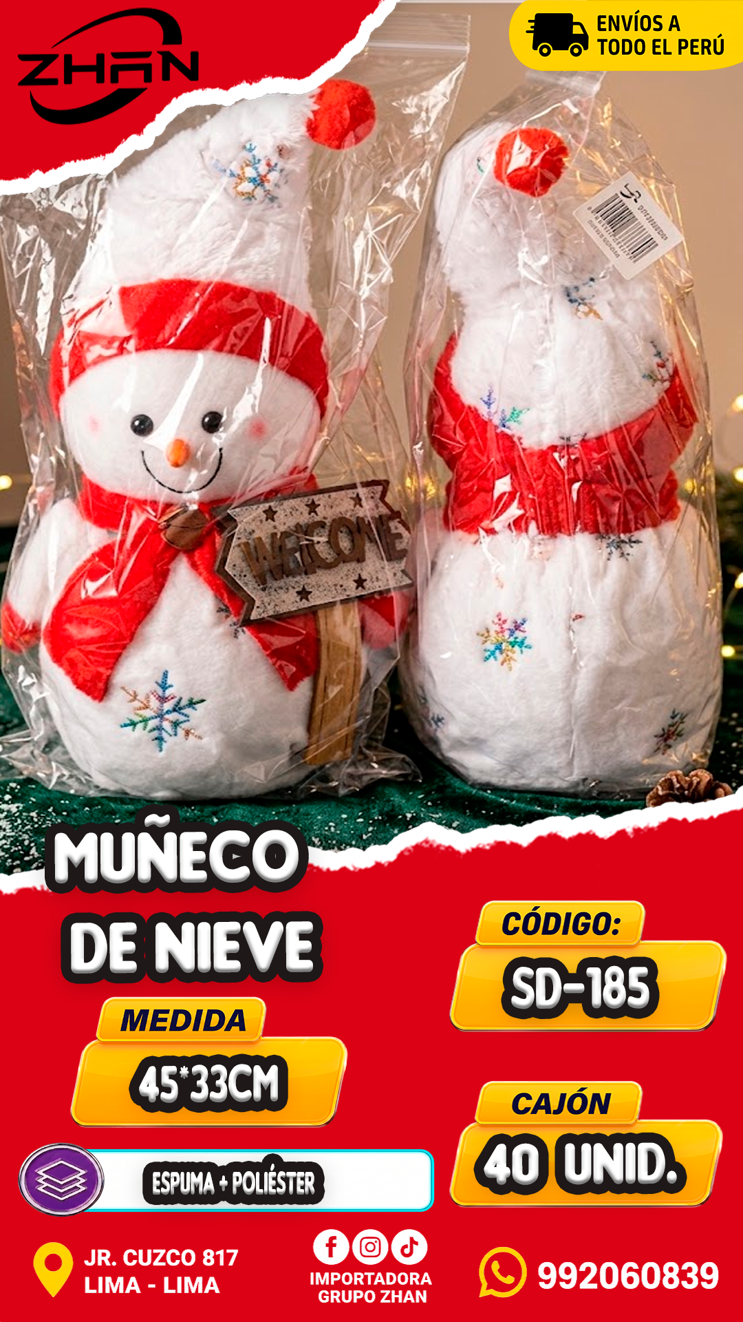 MUÑECO DE NIEVE DE FELPA BLANCA
